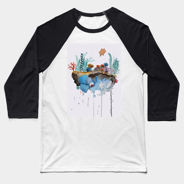 Underwater World Whimsical Watercolor Art Baseball T-Shirt by Sandraartist